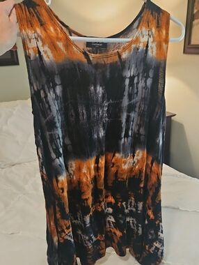 Sleeveless Tie-Dye Tunic Top - Orange & Black Small